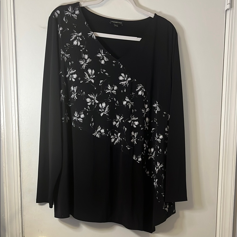 Lane Bryant Black and White Floral Blouse